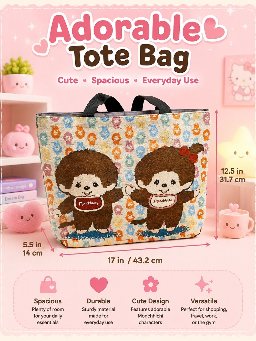 Monchichi Tote Bag - Brown Pattern